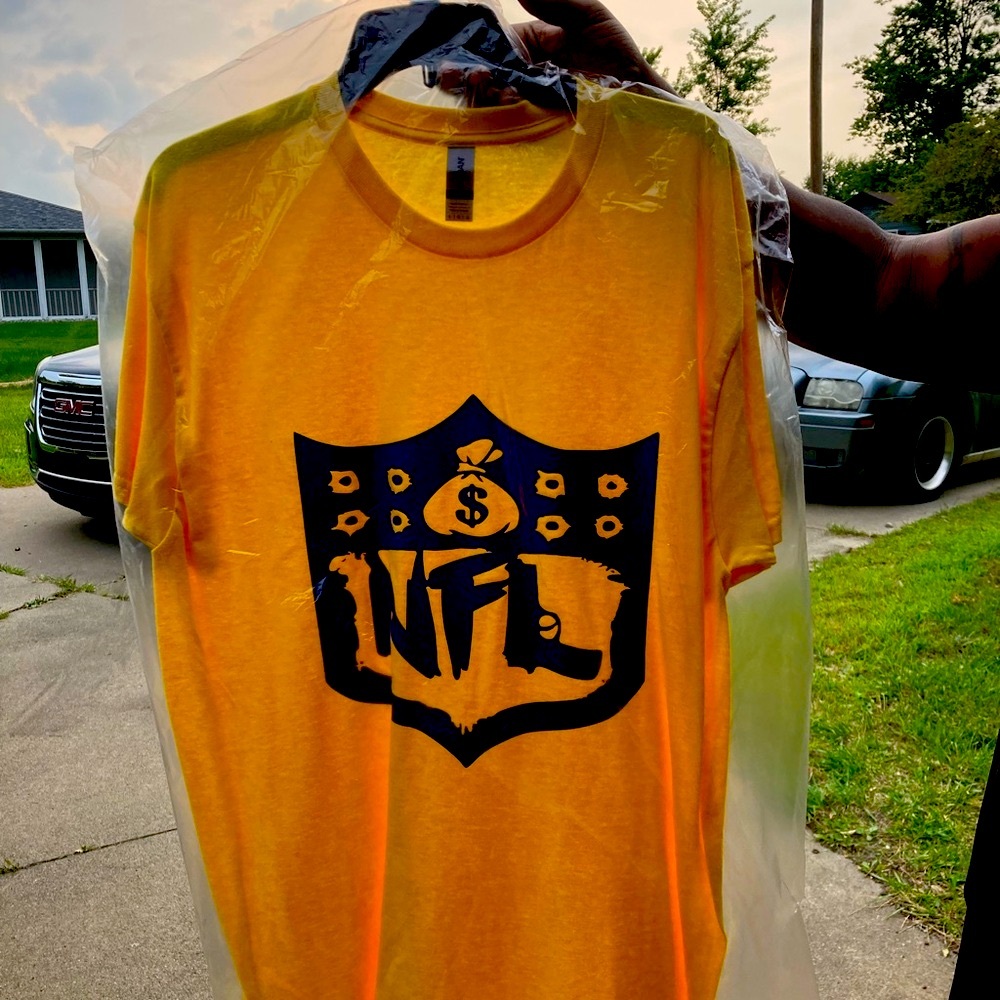 NFL tee Shirts custom design with bullet holes,with letter L as a gun. Money bag - Picture 6 of 6